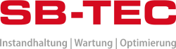 Logo SB-Tec - Roter Schriftzug, Slogan, Instandhaltung, Wartung, Optimierung.